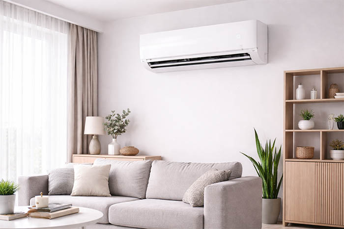 Unité intérieure de climatisation propre dans un intérieur moderne